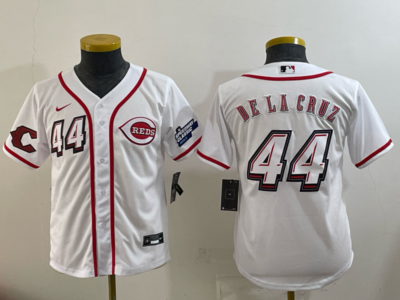 youth Cincinnati Reds #44 Delacruz White Nike MLB 2025 Jersey 006